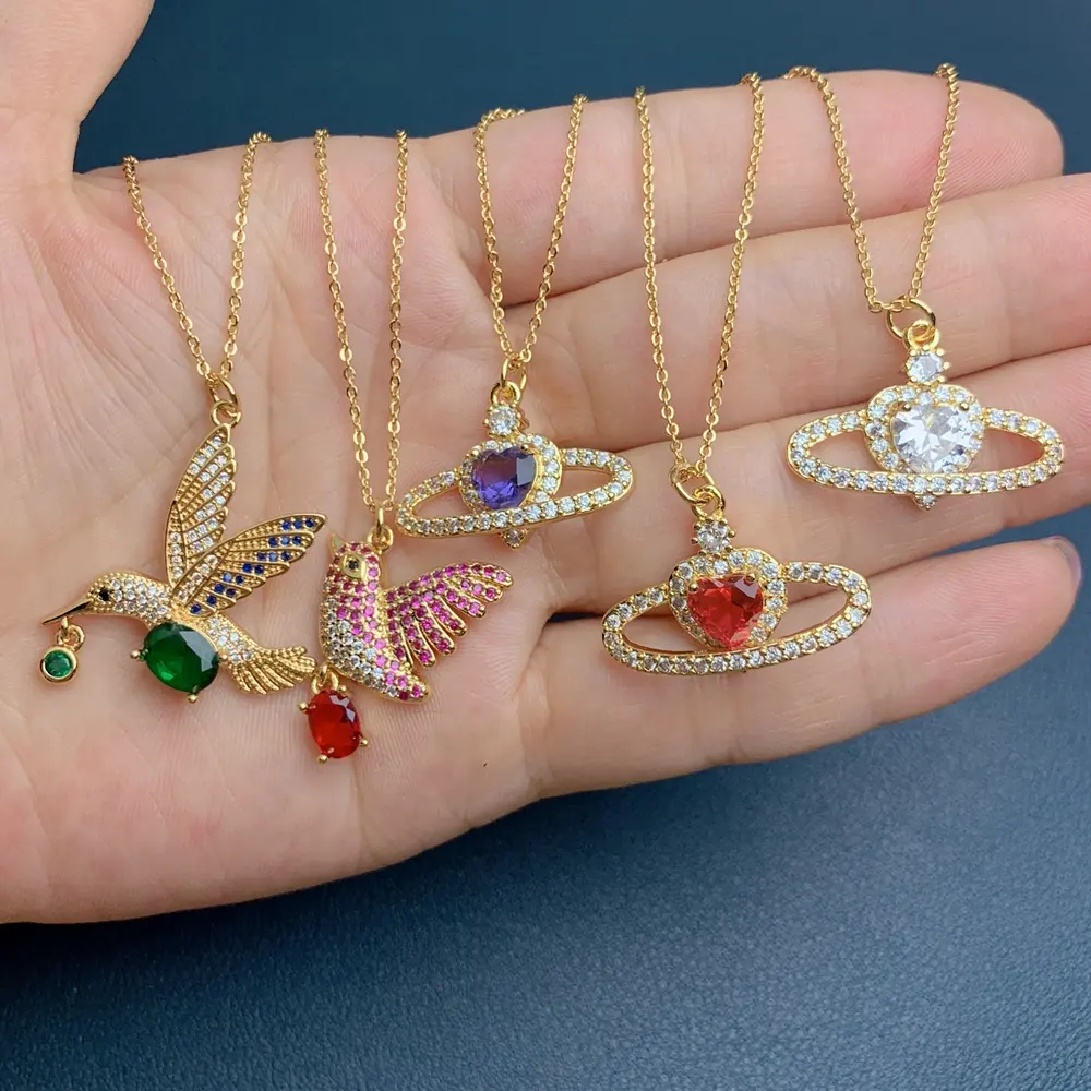 Grosir Shiny Zircon Hewan Burung Merpati Perdamaian Cinta Hati Liontin Kalung untuk Wanita 2022 Hadiah Perhiasan