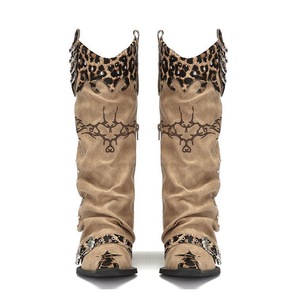 Bottines de cow-boy personnalisées à imprimé léopard pour femmes, bottines occidentales à la cheville, design mexicain, vente en gros - Product Image 3