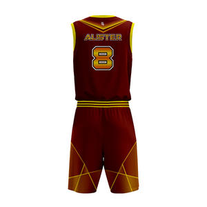 Latest Design men sublimated 2017 to 2018 basketball jersey maroon color with yellow collar with pockets basketball jersey - Product Image 2