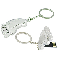 Empreinte clés USB en vrac pas cher métal mignon clé USB avec porte-clés approvisionnement d'usine argent bébé pied clé USB