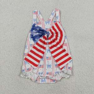 SR3862 rts Combinaison sans manches pour bébé garçon, motif 4 juillet, imprimé nœuds, style bulle, vente en gros - Product Image 1