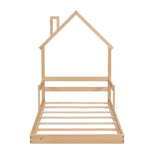 Solid Wood Children's <b>House</b> <b>Bed</b> With Safety Rails Wheat-colored Durable Framework Structure Bedroom Furniture For Kids - Product Image 5