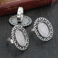 13x18mm Innenmaß Antik Silber Bronze Legierung Verstellbare Ringfassungen Gemischter Stil Fassung für 20mm Cabochons Schmuck Perlenkappen Typ