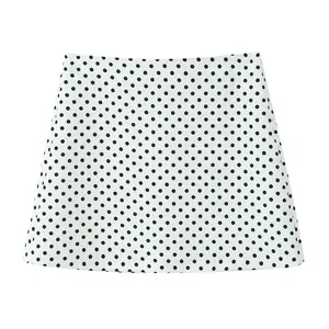 Zipper fly black white color polka dot print casual fashion mini skirt for women