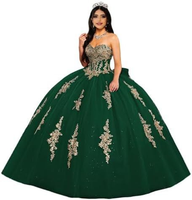 Robe de bal à décolleté cœur, dentelle dorée, broderie perlée, silhouette de robe de bal, jupe en tulle, longueur au sol, tissu scintillant