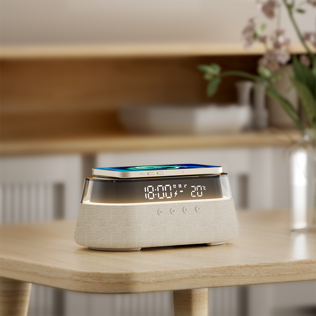 KUANGXIANG 6-IN-1 Multifunctional Desktop Solution Table Radio Electronic Alarm Clock with Blue-tooth Speaker Wireless Charger