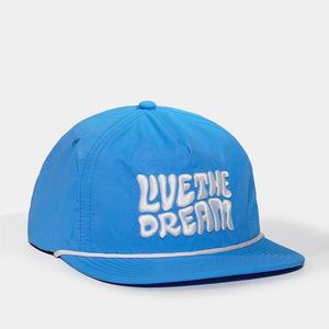 OEM Custom Logo 5 Panel Unstructured Nylon 3D Embroidery <b>Snapback</b> <b>Cap</b> Fashion Flat Brim Hat With Rope - Product Image 4