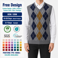 Herren V-Ausschnitt Argyle Strickweste Ärmellose Pullover Casual Büro-Strickwaren