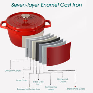 Poêle à frire ronde <span class=keywords><strong>en</strong></span> <span class=keywords><strong>fonte</strong></span> émaillée rouge durable, revêtement antiadhésif, <span class=keywords><strong>cocotte</strong></span> <span class=keywords><strong>en</strong></span> <span class=keywords><strong>fonte</strong></span> émaillée avec couvercle, chauffage rapide et uniforme - Product Image 3