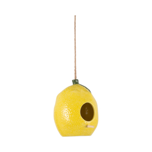 Mangiatoia per uccelli a forma di limone in ceramica, decorazione da appendere all'aperto per giardino o finestra - Product Image 1