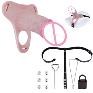 AS-064 Cage de chasteté masculine en silicone avec couvre-pénis réaliste, harnais de retenue pour pénis, verrouillage CB, jouet sexuel portable pour homme gay - Product Image 1