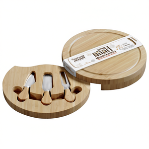 Tabla para cortar queso, juego de 4 piezas con 3 piezas de cubiertos, bandeja redonda de bambú para servir queso y charcutería - Product Image 2