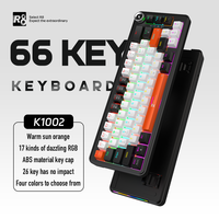 Clavier mécanique filaire K1002, 66 touches, disposition 65 % avec bouton rotatif, touches RGB en ABS, 26 touches anti-ghosting pour les joueurs PC