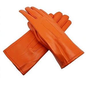 Gants de conduite en cuir de mouton orange brillant, longueur poignet, design sportif, respirants, non doublés, confortables - Product Image 1