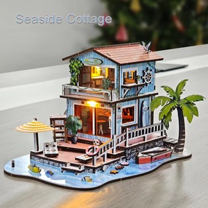 Diy Educational Miniature Building <b>Kit</b> LED 3D Wooden Puzzle Cartoon Toy Beachside Buildings Home Decor Gift Adults High Quality - Product Image 2