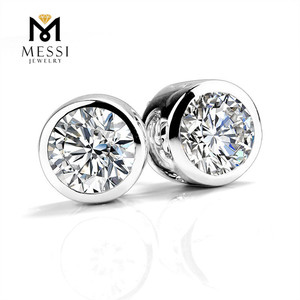 Pendientes Messi Jewelry MSE-013 de <span class=keywords><strong>oro</strong></span> <span class=keywords><strong>blanco</strong></span> de <span class=keywords><strong>14k</strong></span> y 18k con diamante moissanita de 1 quilate cultivado en laboratorio. - Product Image 1