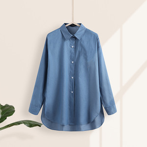 Fashion Denim Blue Shirts Women's Asymmetrical Blouse Casual Long Sleeve Blusas Female Button Down <strong>Tunic</strong> Loose <strong>Top</strong> - Product Image 3