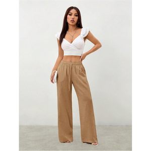 Pantalon large pour femme FOXA, taille mi-haute, cordon de serrage, décontracté, long, avec poches, tissu tricoté respirant - Product Image 5