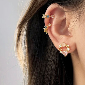Hot Sale Cute Designer 18K Gold Plated Pink Cubic Zirconia Star Heart <b>Earrings</b> for Women - Product Image 3