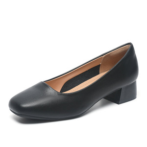 <span class=keywords><strong>Zapatos</strong></span> <span class=keywords><strong>de</strong></span> Trabajo Profesionales para Azafatas, Negros, Tacón Medio, Punta Cuadrada, Suela Suave, Cómodos, Sin Cordones, Aumentan la Estatura - Product Image 5