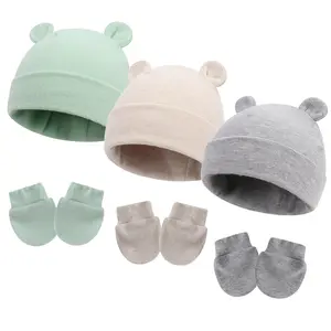 Beanie katun bayi perempuan, baru lahir kelinci lucu Teddy beruang bayi Set Beanie dan sarung tangan hangat lembut sublimasi