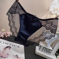 Culottes en dentelle transparente pour femmes européennes et américaines, culottes en satin doux avec nœud, entrejambe en coton respirant et antibactérien