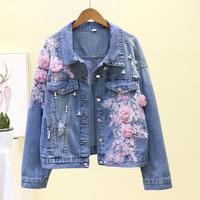 Vestes basiques pour femmes, veste en jean pour femmes, broderie florale tridimensionnelle, vestes en jean pour femmes