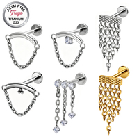 Boucles d'oreilles pendantes plates en titane ASTM F136 16G avec zircon, bijoux de piercing corporel, pendentif d'oreille G23, clou d'helix, anneau de lèvre, labret