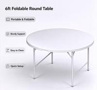 Table ronde pliante LuckyOct de 6 pieds, en plastique, 183 x 74 cm, blanche, moderne, pour salon, extérieur, intérieur, banquet, événement, imperméable