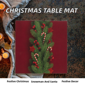 Nouveau chemin de table et tapis imprimés de motifs floraux de Noël, décorations rouges du Père Noël - Product Image 2