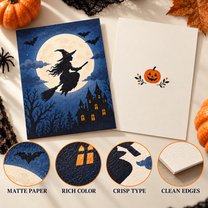 Biglietti d'auguri di Halloween con stampa fronte-retro: Carte con zucca, fantasma, scheletro, strega e 'Trick or Treat' per regali e decorazioni di Halloween - Product Image 4