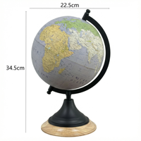Globe terrestre gris-violet en métal noir mat avec méridiens lumineux, hauteur 34,5 cm, pour bureau, éducation et décoration
