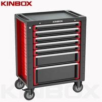 Kinbox Chariot à outils d'atelier professionnel avec 185 pièces Outils à main de mécanicien Ensembles d'outils de plateau EVA