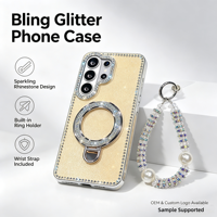 Étui de téléphone magnétique scintillant GSCASE abordable pour Samsung S26 S25 Ultra, étui de téléphone luxueux avec diamants et sangle