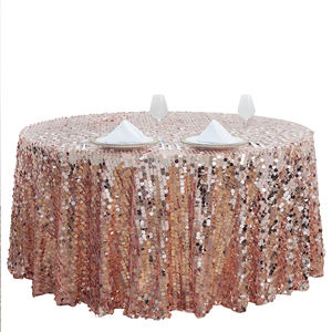 Tovaglia Rotonda di Lusso in Poliestere di Alta Qualità per Matrimoni e Feste, Ricamata con Paillettes Oro Rosa - Product Image 1