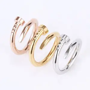 High Quality Luxury Famous Brand Designers Jewelry Nail Ring with diamonds ZIRCONs 18k Gold Plated Stainless Steel ring