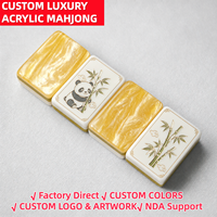 Mahjong en acrylique nacré couleur miel, tuiles Panda à 4 couches avec motifs gravés, Mahjong américain avec dos scintillant doré