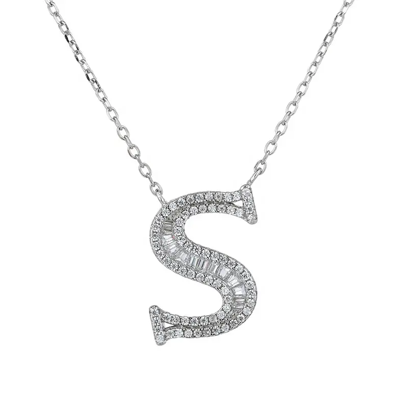 Серебряный S кулон ожерелье буквы, ювелирное изделие, розовое золото, 925 стерлингового серебра оптовая продажа для женщин первоначальный элегантный белый трендовые амулеты