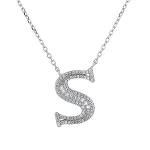 Silver S Pendant Necklace Letters Jewelry Rose Gold 925 Sterling Silver Wholesale Women Initial Elegant White Charms Trendy