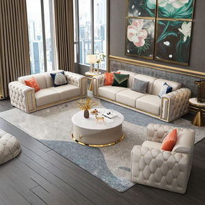 Ensemble de canapés en cuir de luxe léger de style italien pour petits appartements post-moderne avec attache pour salon - Product Image 6