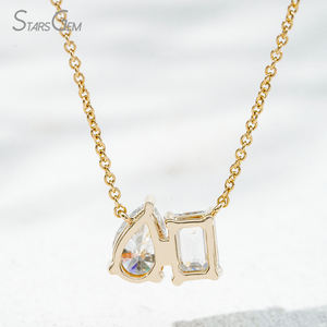 1CT pir zamrud liontin berlian Lab, kartu perhiasan gigi CVD HPHT rantai 40 + 5CM 10k emas padat kancing Toi Et Moi Lab berlian - Product Image 6