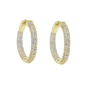 25MM Medium Sized Huggie <strong>Hoop</strong> Earring Rose Gold <strong>Silver</strong> Plated Full Micro Pave 5A CZ Iced Out Women <strong>Hoops</strong> - Product Image 4