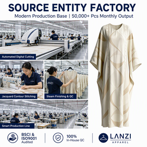 Abito Kaftano Personalizzato da <span class=keywords><strong>Donna</strong></span> Taglie Forti, Maxi Abaya Modesto con Scollo a V Ampio, Lunghezza Intera, Jacquard, Stampa Digitale Estiva per Acquirenti di Dubai - Product Image 5
