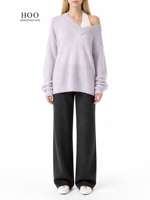 Pull en laine tricoté minimaliste à col en V, coupe décontractée, double couche, style français, en mohair, pour femme, automne