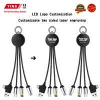 Porte-clés LED lumineux personnalisé double face avec logo, câble USB lumineux 5 en 1, imprimante de logo, cadeaux promotionnels, ordinateur, charge rapide 3A
