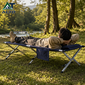 Lit <span class=keywords><strong>de</strong></span> camping pliable moderne, demi-aluminium, demi-fer, portable, avec poche latérale <span class=keywords><strong>pour</strong></span> adultes, Oxford - Product Image 2