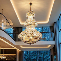 Lustre en cristal doré à plusieurs niveaux, grande taille, pour escalier à double hauteur, décoration de hall de villa