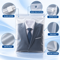 Sac d'emballage mat pour vêtements, personnalisé, avec fermeture éclair coulissante givrée, résistant à l'humidité, imprimé en héliogravure, pour la vente au détail et les boutiques