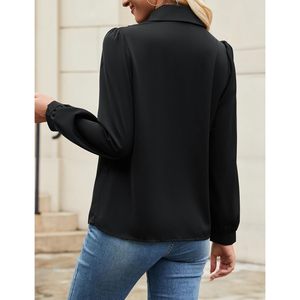 Camisa de mujer con botones, manga larga, plisada, blusa de oficina, informal de negocios, top de popelina - Product Image 4
