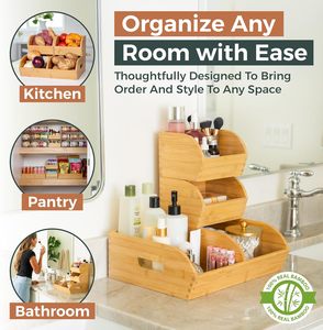 Contenedor Apilable de Bambú FSC para Almacenamiento de Alimentos, Organizador de Despensa, Cesta para Frutas con Asa para Encimera de Cocina, Frutas y Verduras - Product Image 3